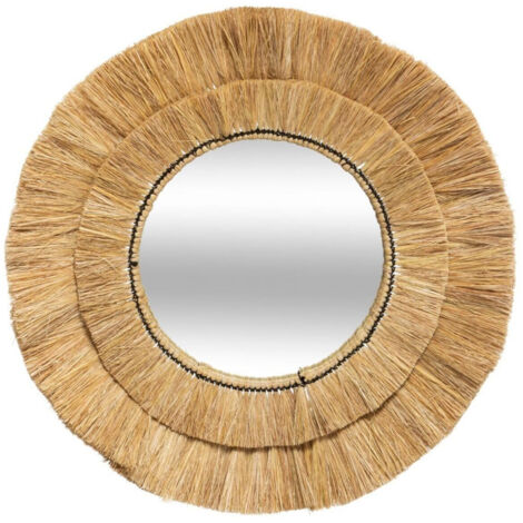 Miroir Mural en Raphia Déco "Alba" 57cm Beige