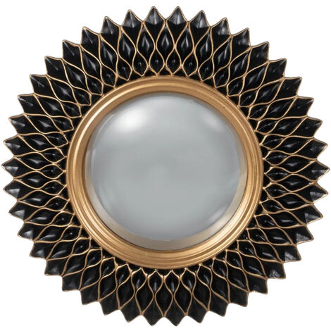 Miroir mural en résine dorée et patinée – Diamètre miroir 13 cm – Hauteur 27 cm – Largeur 27 cm – Profondeur 2.5 cm – Zen Et Ethnique
