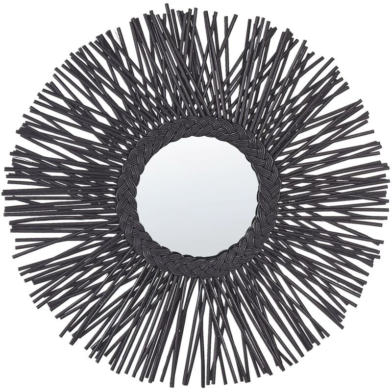 Beliani - Miroir Mural Rond Moderne en Rotin Tressé Naturet ø 60 cm Noir Kalasin