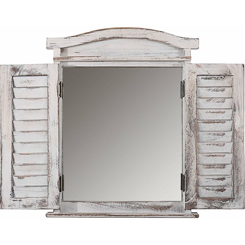 Décoshop26 - Miroir mural forme fenêtre avec volets 53x42x5cm en bois blanc vieilli 040005485
