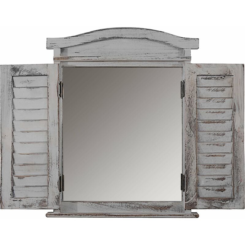 Miroir mural forme fenêtre avec volets 53x42x5cm en bois gris vieilli 040005486