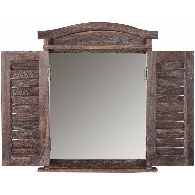 Miroir mural forme fenêtre avec volets 53x42x5cm en bois marron vieilli 040005484