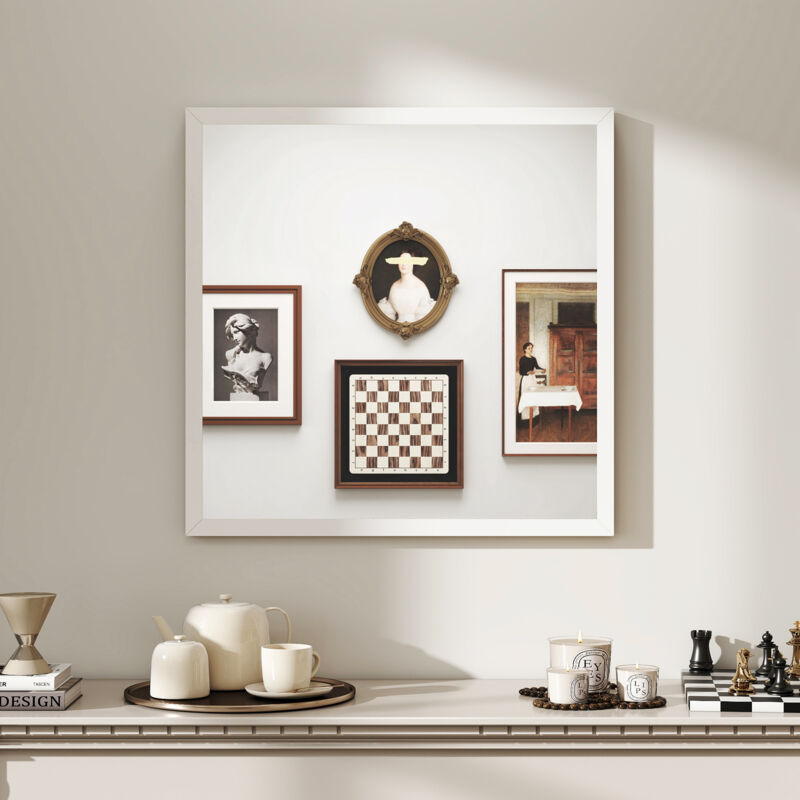 Espejo de pared HOMCOM cuadrado de 50x50 cm, marco blanco, ideal para baño, salón o dormitorio
