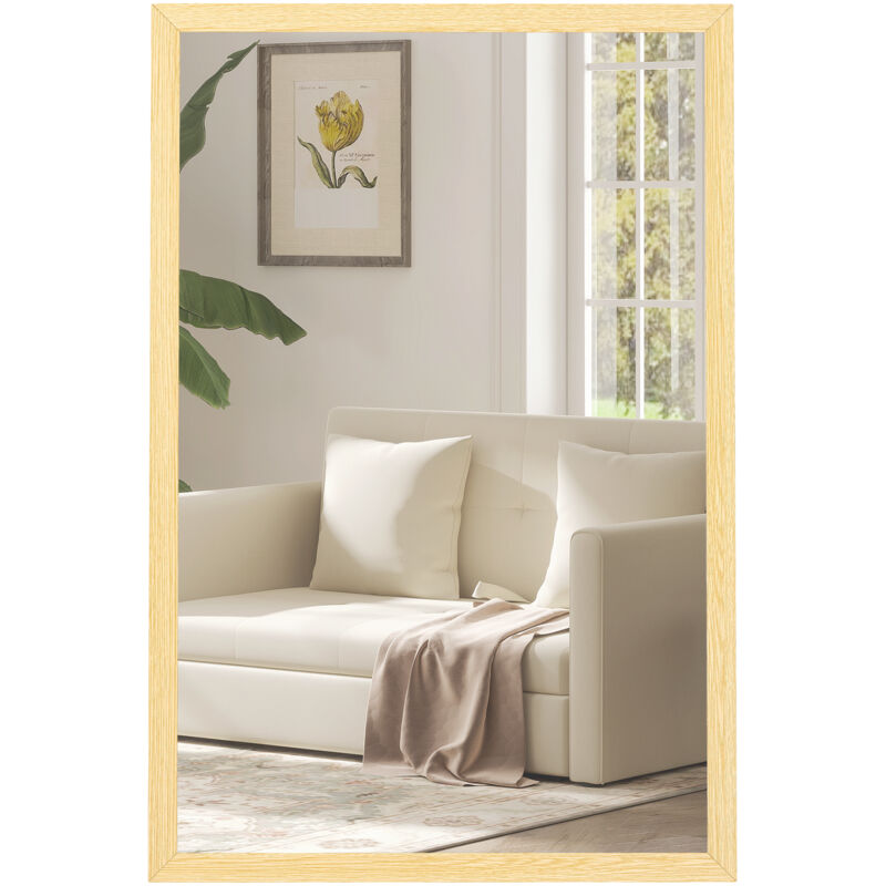Miroir mural HOMCOM rectangulaire 60 x 40 cm, cadre en bois naturel, idéal pour la salle de bain, salon ou chambre