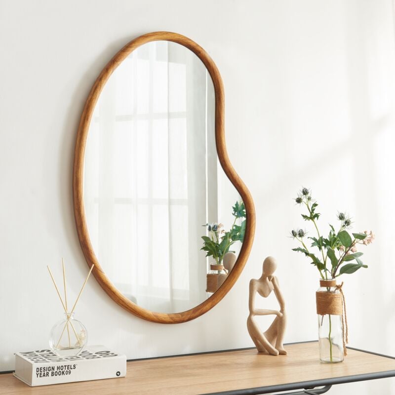 [en.casa] - Miroir mural Jokioinen bois de paulownia mdf 75 x 55 cm effet chêne