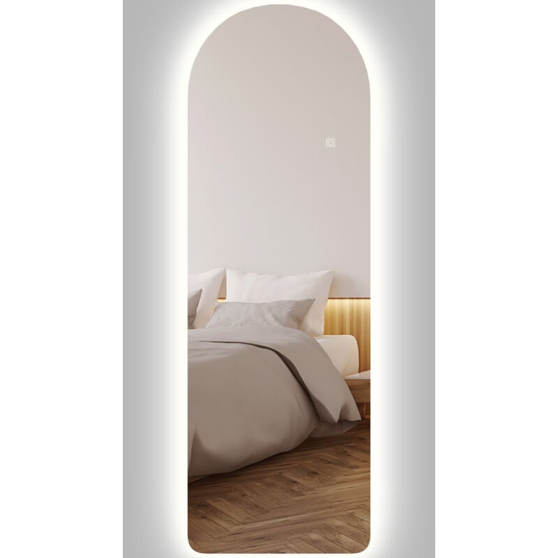 Miroir mural led arqué pleine longueur dim. 40L x 120H cm - miroir led réglable tactile - verre trempé