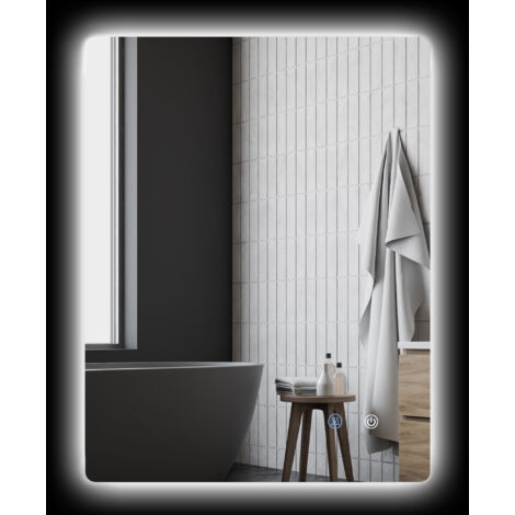 Miroir mural LED salle de bain 80x60 cm blanc transparent luminosité variable