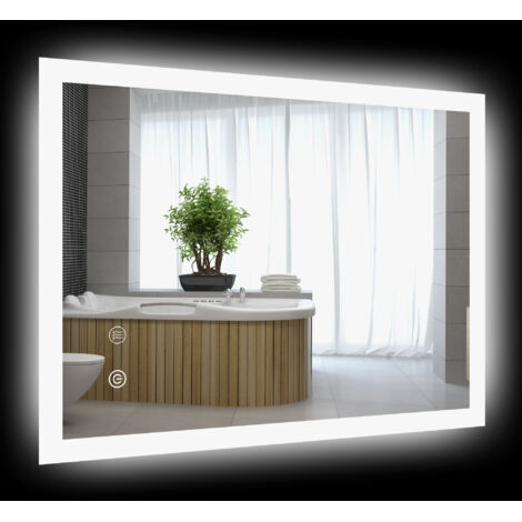 Miroir mural lumineux LED de salle de bain 80 x 60 cm 3 couleurs luminosité réglable interrupteur tactile transparent