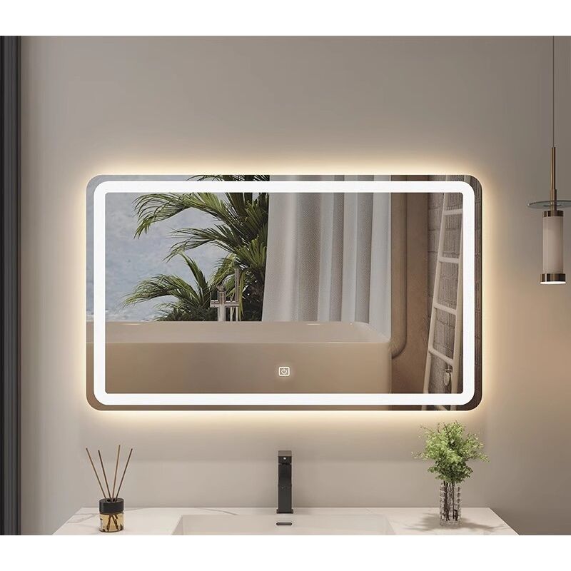 Miroir Mural Lumineux led de Salle de Bain carré Simple, étanche hd avec Interrupteur Tactile 50×70CM