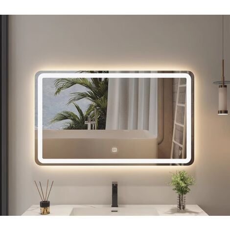 VICMHUANG Miroir Mural Lumineux LED de Salle de Bain carré Simple, étanche HD avec Interrupteur Tactile 50×70CM
