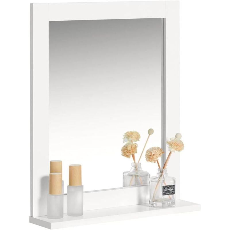 Sobuy - Miroir Mural Meuble Salle de Bain avec 1 étage plateau L40xP10xH49cm- Blanc ® FRG129-W