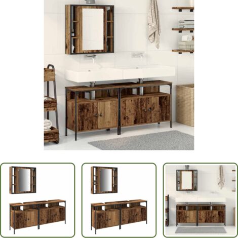 Miroir mural -  Meubles de salle de bain 3 pcs Marron Bois d'ingénierie