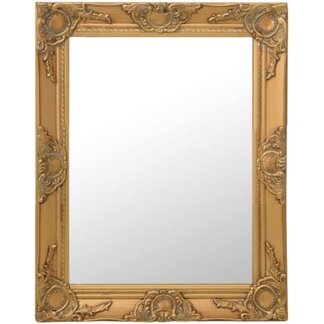 Miroir mural, Miroir de maquillage, Miroir suspendu pour Vanité, Salle de Bain, Salon Chambre style baroque 50x60 cm Doré KIM1491