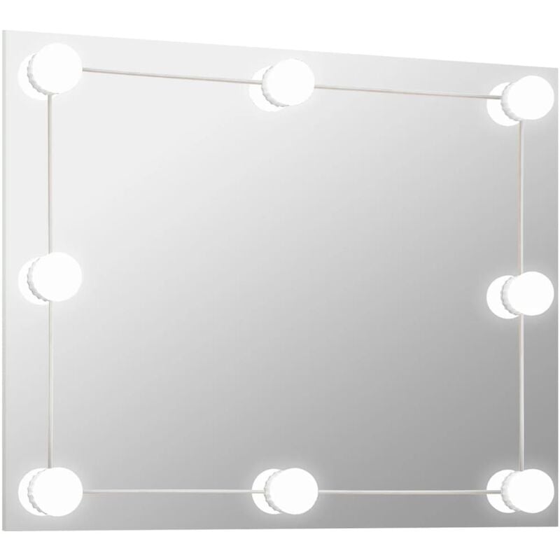 Miroir mural - Miroir de maquillage mural pour Salon,Chambre,Design Moderne sans cadre avec lampes led Rectangulaire Verre -36425 - Argent