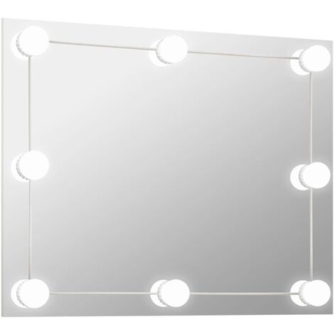 Miroir mural - Miroir de maquillage mural pour Salon,Chambre,Design Moderne sans cadre avec lampes LED Rectangulaire Verre -36425