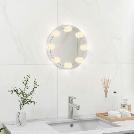 Miroir mural - Miroir de maquillage mural pour Salon,Chambre,Design Moderne sans cadre avec lampes LED Rond Verre -13317