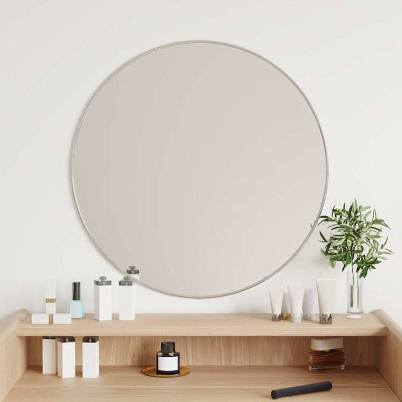 Miroir mural Miroir déco pour Salle de bain Salon Chambre ou Dressing Argenté ø 60 cm Rond 94673