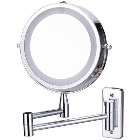 Miroir mural Miroir Lumineux à Bascule à LED, Transparent Double Face, Rotation Multi-Angle, Tactile dimmable, Pliage télescopique Finition Chromée pour Salle de Bain,Hotel