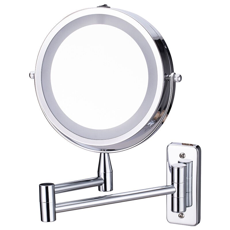 Miroir mural Miroir Lumineux à Bascule à led, Transparent Double Face, Rotation Multi-Angle, Tactile dimmable, Pliage télescopique Finition Chromée