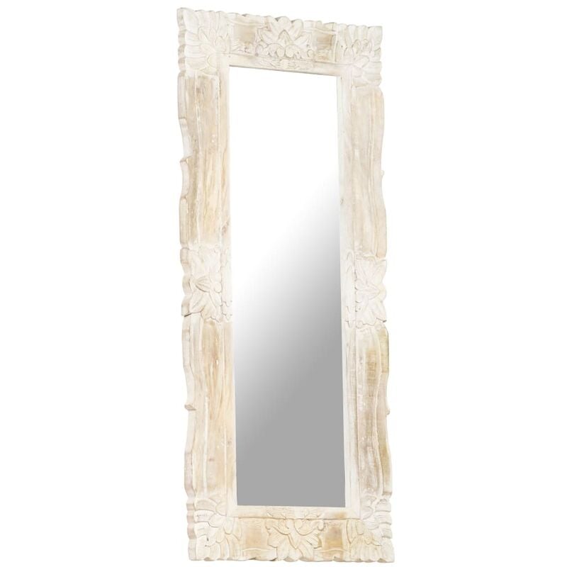 Miroir mural, Miroir Luxueux, Miroir chambre Blanc 110x50 cm Bois de manguier massif OIB6032E - Blanc