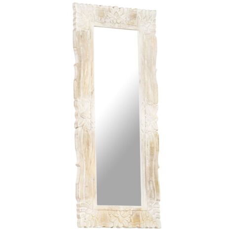 Miroir mural, Miroir Luxueux, Miroir chambre Blanc 110x50 cm Bois de manguier massif OIB6032E