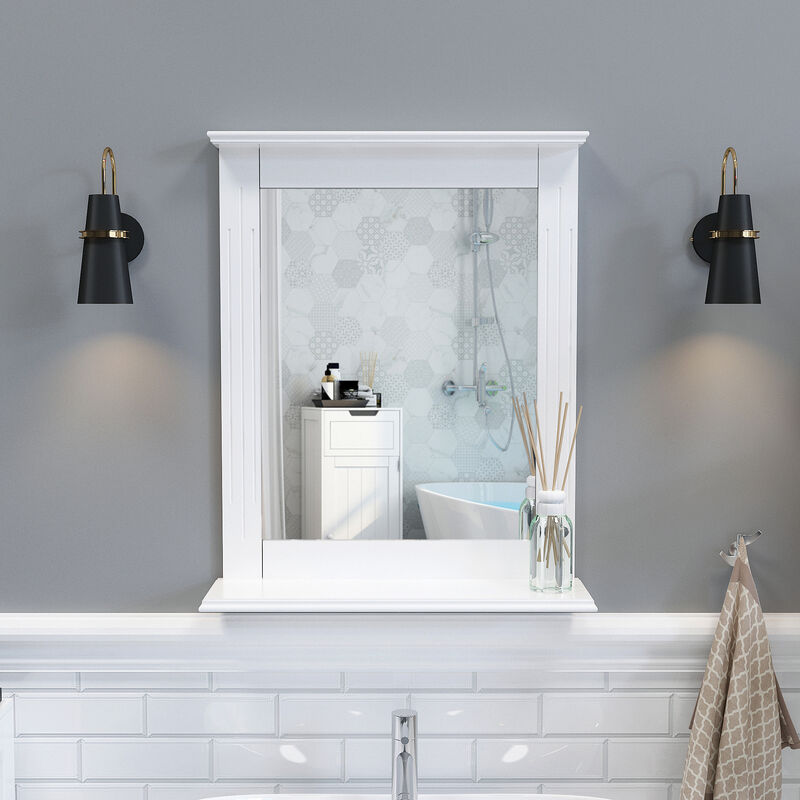 Miroir Mural - Miroir Salle de Bain Blanc Rectangulaire en mdf avec Étagère, pour Salle de Bain Entrée Couloir Mondeer