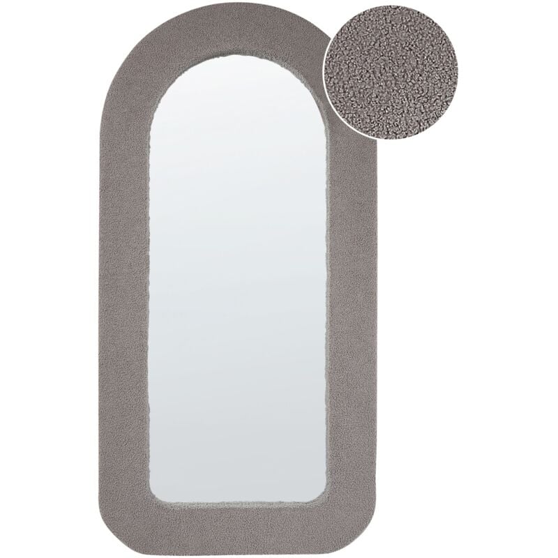 Beliani - Miroir Mural Moderne à Suspendre 60 x 120 cm Cadre en mdf Forme Rectangulaire Tissu Bouclé Taupe Cervon