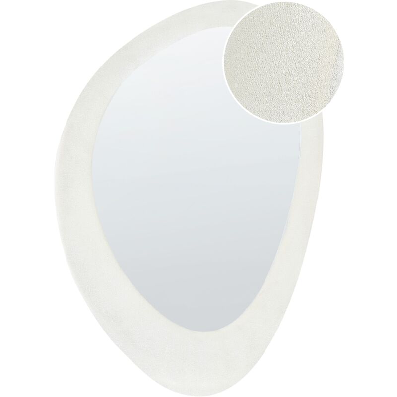 Miroir Mural Moderne à Suspendre 60 x 90 cm Cadre en mdf Forme Irrégulière Velours Blanc Audes
