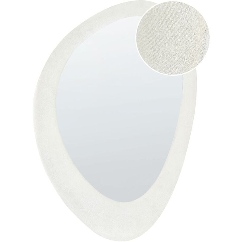 Beliani - Miroir Mural Moderne à Suspendre 60 x 90 cm Cadre en mdf Forme Irrégulière Velours Blanc Audes