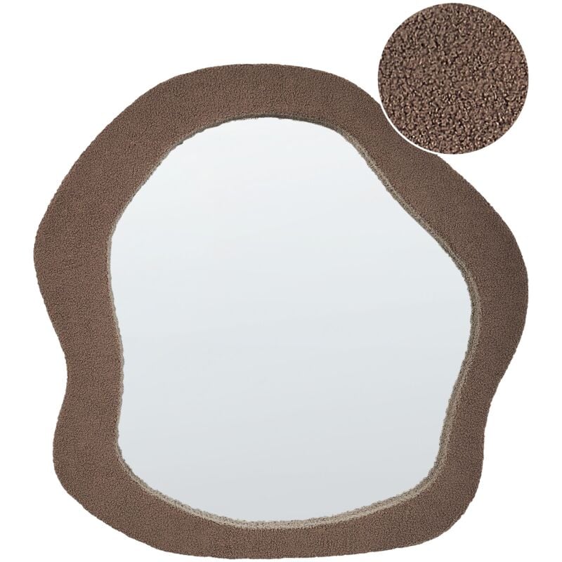 Beliani - Miroir Mural Moderne à Suspendre 79 x 80 cm Cadre en mdf Forme Irrégulière en Tissu Bouclé Marron Blismes