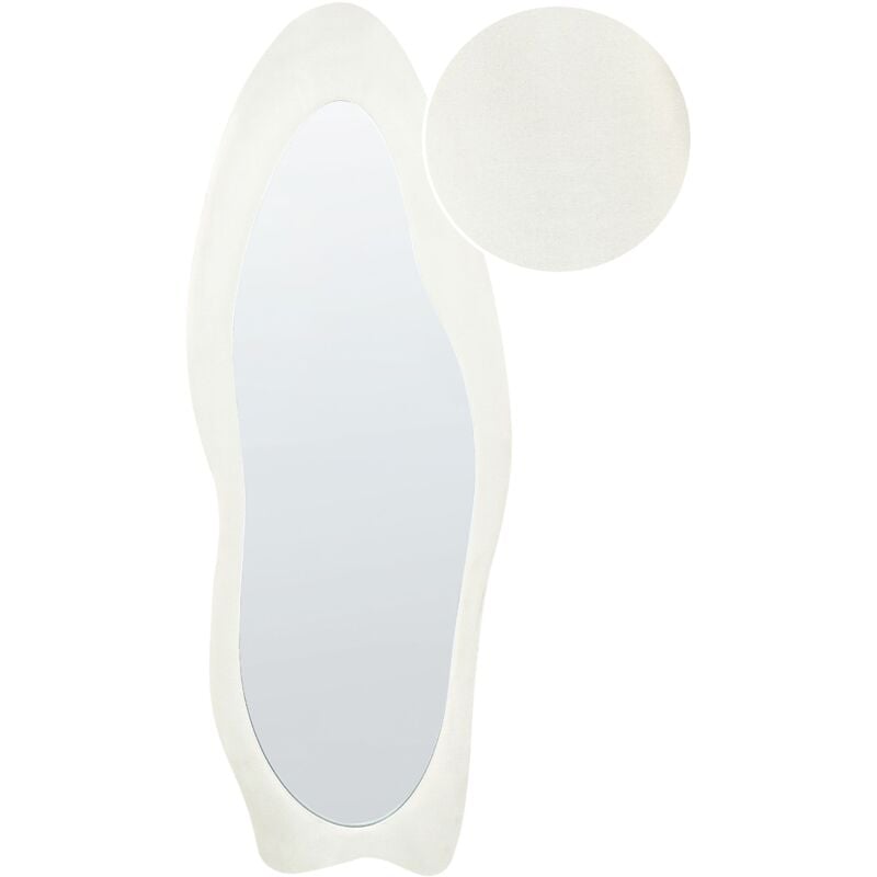 Beliani - Miroir Mural Moderne à Suspendre en Velours Blanc 57 x 160 cm Cadre en mdf Forme Irrégulière Reigny