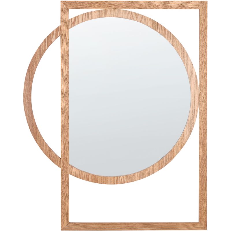 Beliani - Miroir Mural Moderne en Bois Clair 56 x 71 cm Cadre Géométrique Rond et Rectangle Fait Main Lauron
