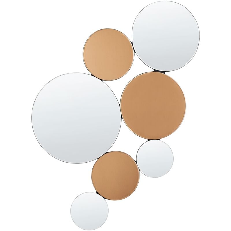Miroir Mural Moderne en MDF Rond Forme Irrégulière Crochets en Verre Argenté et Cuivre Laxou