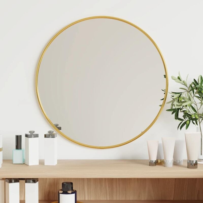 Miroir mural Moderne - Miroir de Maquillage - pour Salon, Chambre, Salle de Bain - Doré ø 40 cm Rond Chic-146549