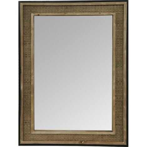 miroir mural naturel bois métal et rotin ambiance chaleureuse - bois naturel et noir élégant