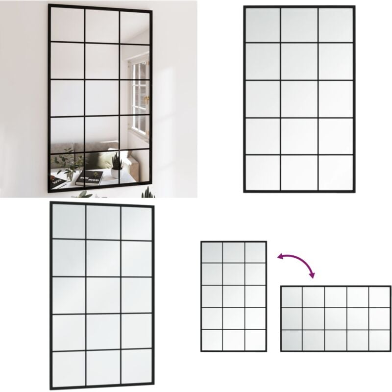 Vidaxl - Miroir mural noir 100x60 cm métal - Miroir Mural - Miroir Décoratif - Miroir Design - Miroir Noir - Miroir Salle De Bain - Home & Living