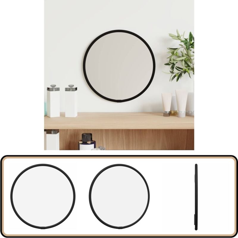 Miroir mural Noir Ø 20 cm Rond - Miroir Mural - Miroir Rond - Miroir Décoration - Miroir Noir - Miroir Salle De Bain