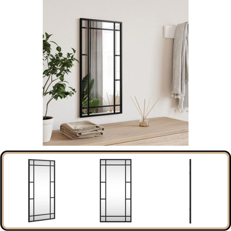 Vidaxl - Miroir mural noir 30x60 cm rectangulaire fer - Miroir Mural - Miroir Design - Miroir Noir - Miroir Rectangle - Décoration Murale