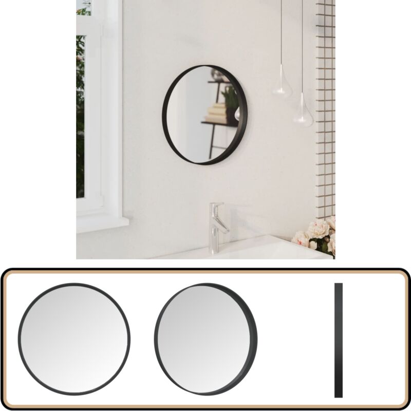 Miroir mural Noir 40 cm - Miroir Mural - Miroir Design - Miroir Noir - Décoration Murale - Miroir Salle De Bain