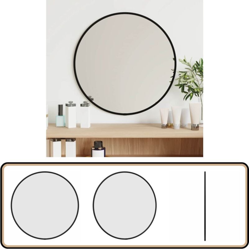 Vidaxl - Miroir mural Noir ø 40 cm Rond - Miroir Mural - Miroir Rond - Miroir Noir - Décoration Murale - Miroir Design