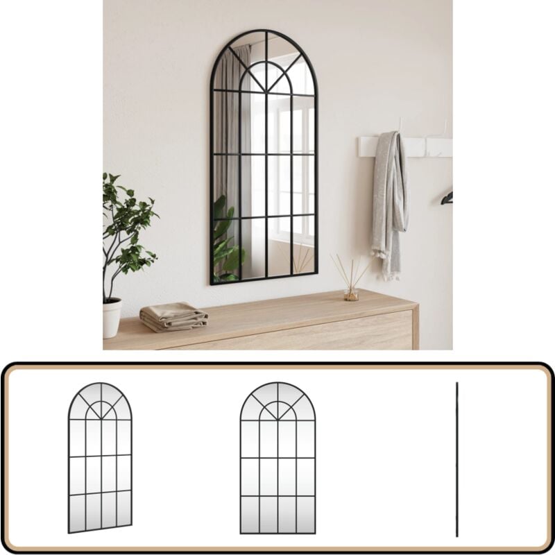 Vidaxl - Miroir mural noir 50x100 cm arche fer - Miroir Mural - Miroir Design - Miroir Noir - Miroir Moderne - Décoration Murale