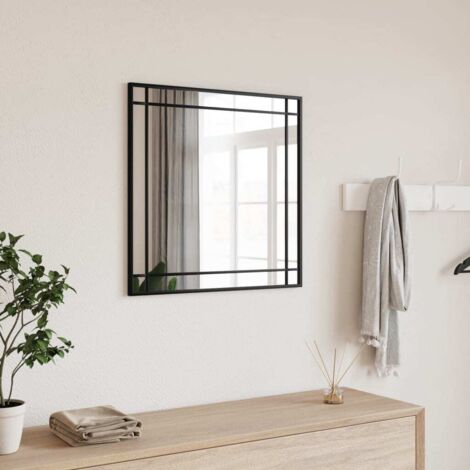 Vidaxl – Miroir mural noir 50x50 cm carré – Cadre en fer enduit de poudre – Film anti éclatement – Pour décoration intérieure