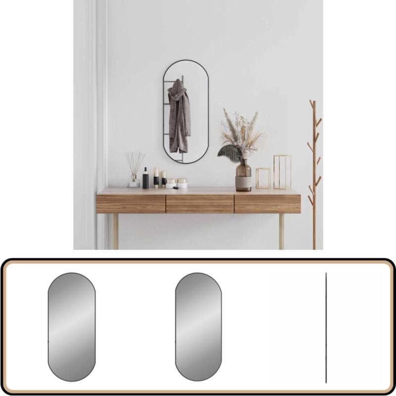 Vidaxl - Miroir mural Noir 80x35 cm Ovale - Miroir Mural - Miroir Ovale - Miroir Design - Décoration Murale - Miroir Noir