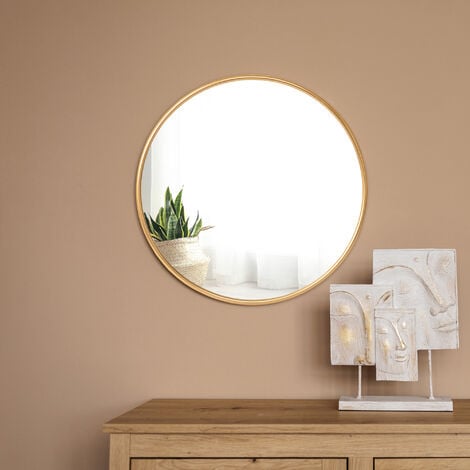 Miroir Rond Avec Anse Pu Bois 40cm