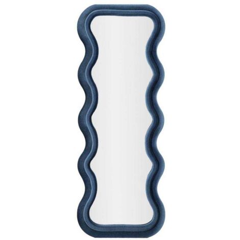 Miroir mural ou sur pied design ondulé en velours 60x160 cm Emily - Bleu