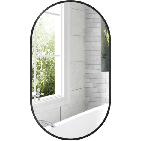Miroir mural ovale aluminium noir 40x70 cm style minimaliste fixation verticale horizontale miroir décoratif entrée salle de bain