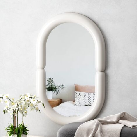 Miroir mural ovale avec cadre blanc épais, style minimaliste élégant pour la décoration intérieure