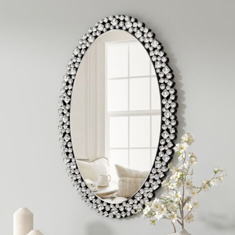 Miroir Mural Ovale de Luxe avec Bordure de Diamants - Design Artistique pour Décoration Intérieure Élégante