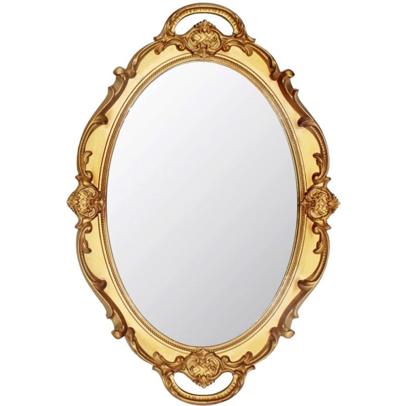 Miroir Mural Ovale décoratif Vintage 37 x 25 cm (Doré)