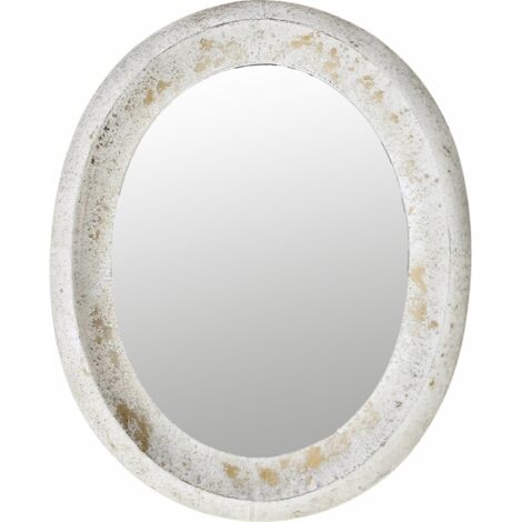 Miroir mural ovale métal blanc effet or pour décoration élégante - blanc jaspeado effet or